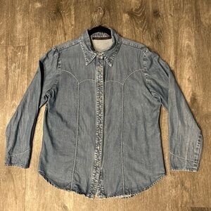 Double D Ranch Womens Tencel Denim Long Sleeve Silver Button Down Shirt Large